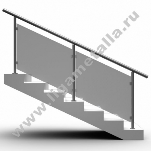Ограждение со стойками из нержавейки и наполнением из стекла для лестниц Пстек-1
